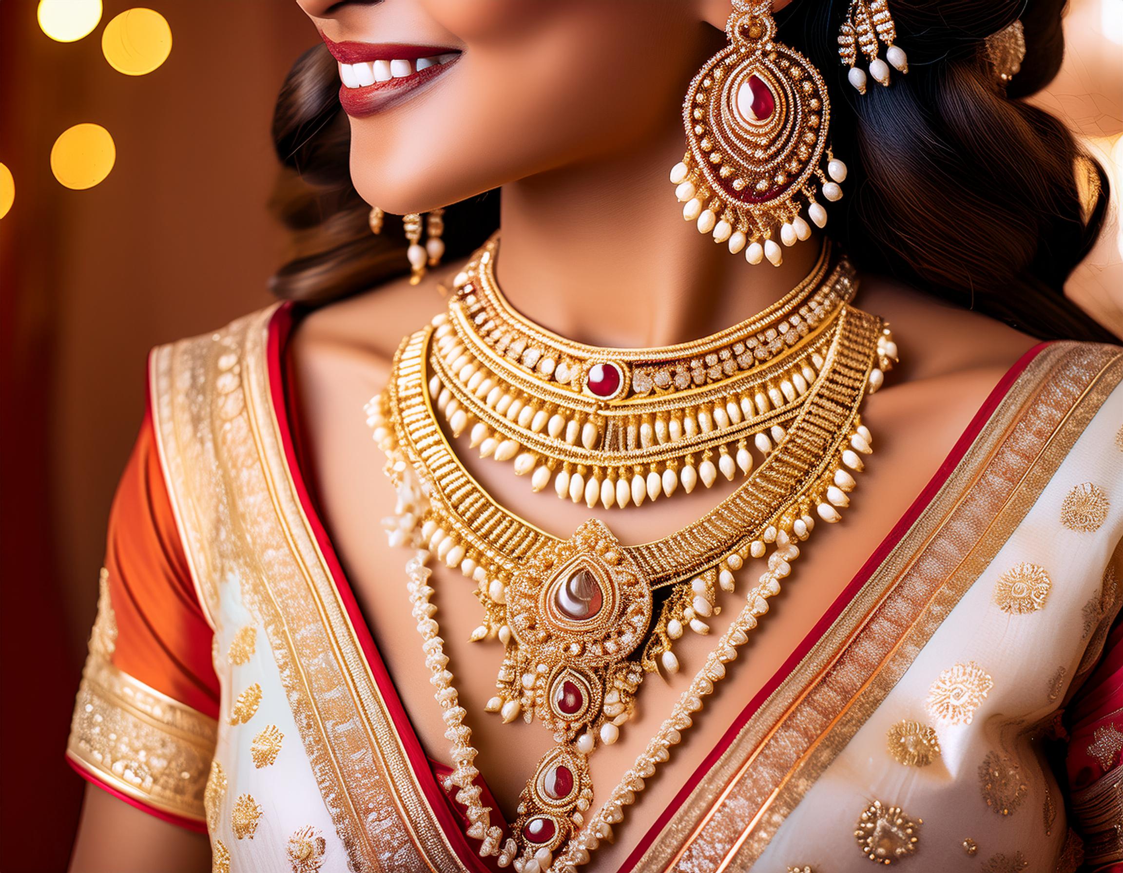 Create an image showcasing an exquisite bridal jewelry set, including a necklace, earrings, and bang