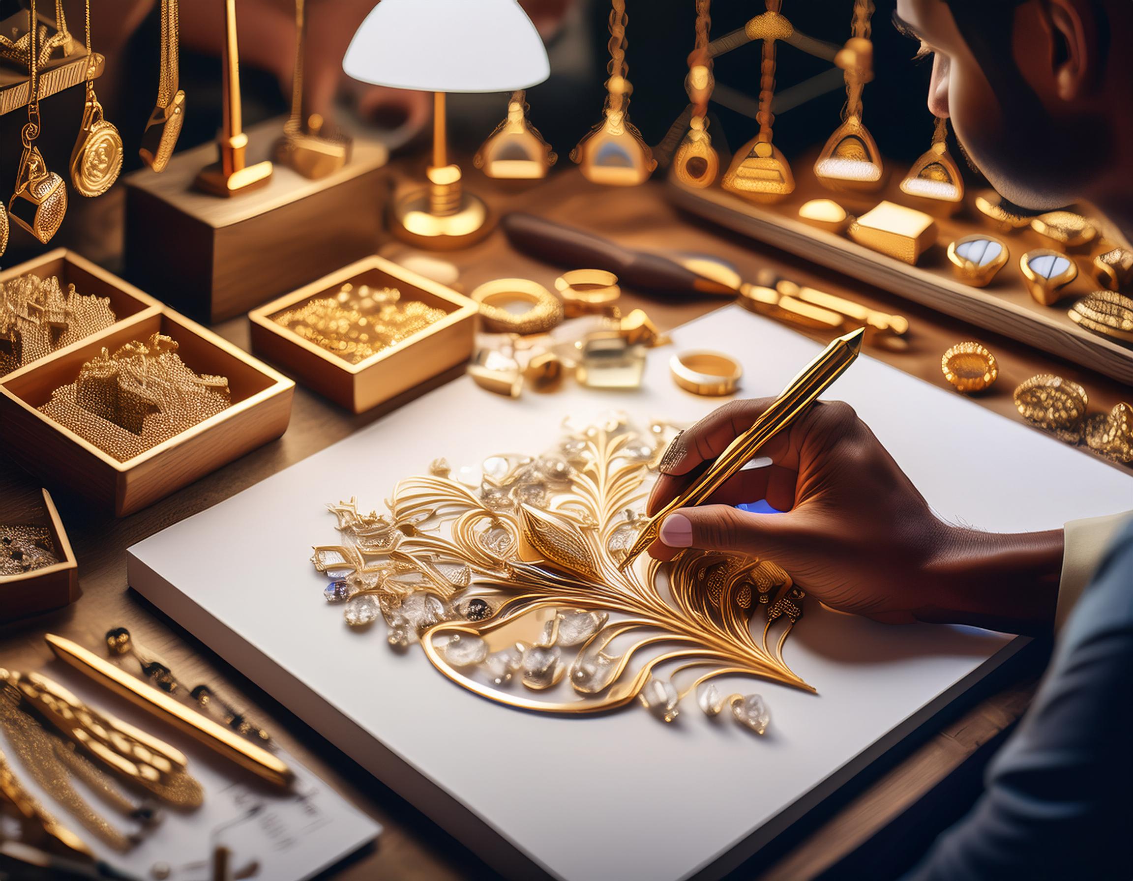 Generate an image depicting the customization process for gold jewelry