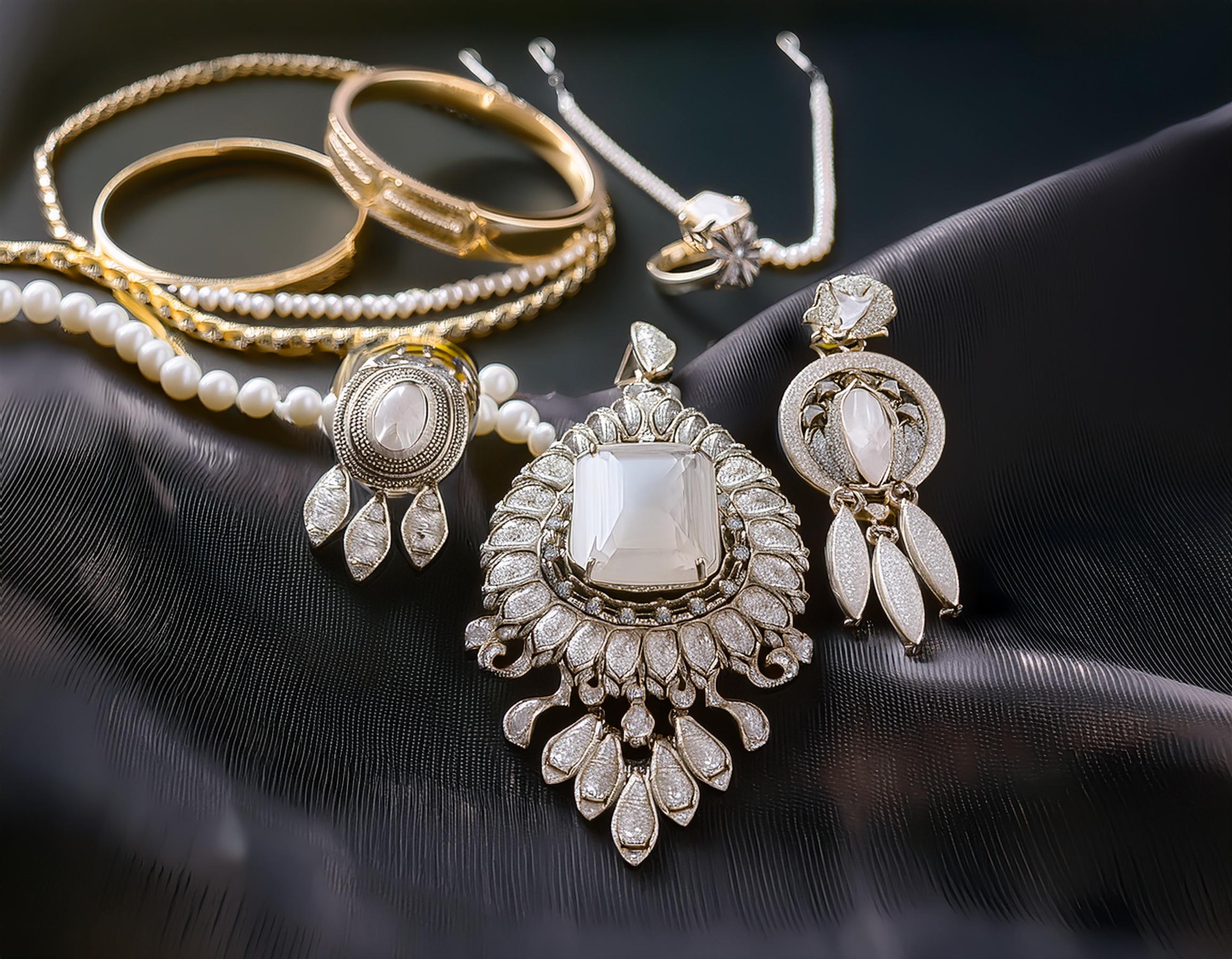 Generate an image featuring some of the most exquisite pieces crafted by Meghna Jewellers (2)